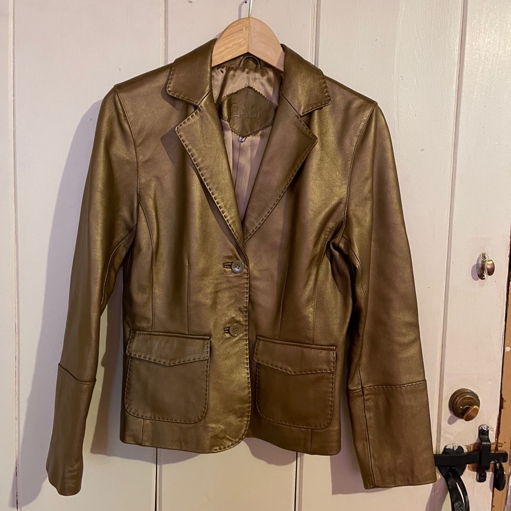 Cabi Gold 100% Leather Blazer Jacket 4 Metallic